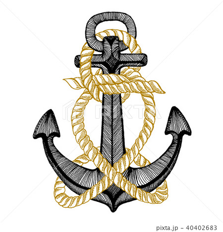Vector anchor. Sea, ocean, sailor sign. Hand drawn vintage illustration for t-shirt, logo, badge Vector anchor. Sea, ocean, sailor sign. Hand drawn vintage illustration for t-shirt, logo, badge 40402683