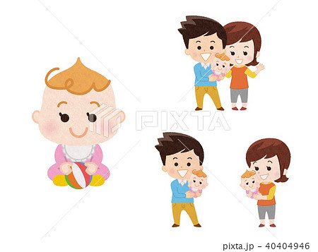 女の子の赤ちゃんとパパとママ 女の子の赤ちゃんとパパとママ 40404946