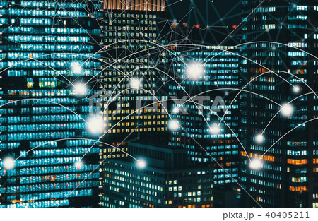 Network and connection technology concept with skyscrapers illum Network and connection technology concept with skyscrapers illum 40405211