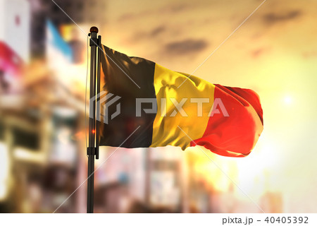 Belgium Flag Against City Blurred Background Belgium Flag Against City Blurred Background 40405392