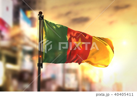 Cameroon Flag Against City Blurred Background 40405411