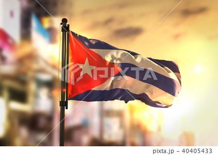 Cuba Flag Against City Blurred Background 40405433