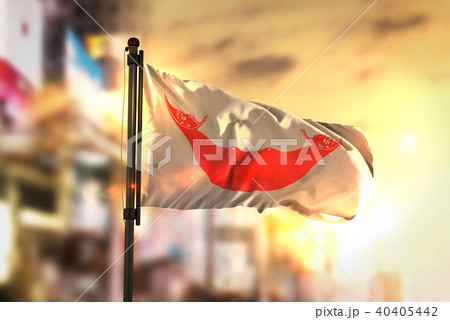Easter Island Flag Against City Blurred Background 40405442