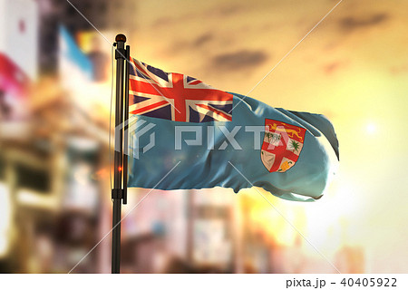 Fiji Flag Against City Blurred Background 40405922