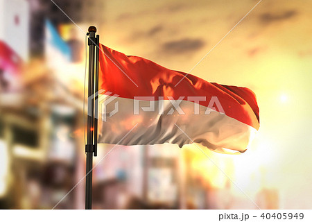 Indonesia Flag Against City Blurred Background Indonesia Flag Against City Blurred Background 40405949