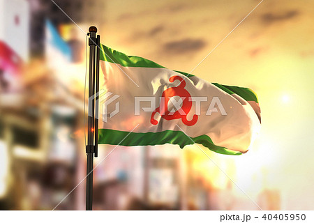 Ingushetia Flag Against City Blurred Background 40405950