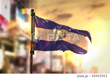 El Salvador Flag Against City Blurred Background 40405953