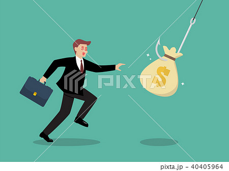 Businessman Try To Pick Money Bag From Hook Trapのイラスト素材