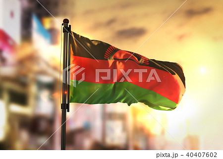 Malawi Flag Against City Blurred Background 40407602