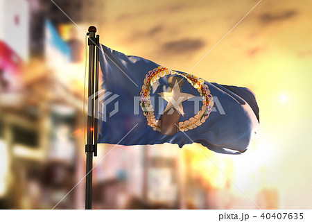 Northern Mariana Islands Flag Against City Blurred 40407635