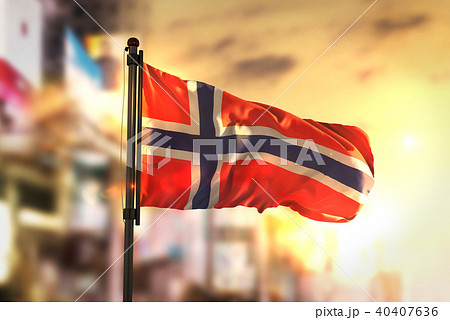 Norway Flag Against City Blurred Background 40407636