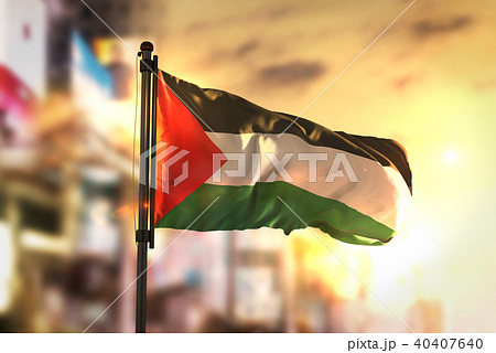 Palestine Flag Against City Blurred Background 40407640