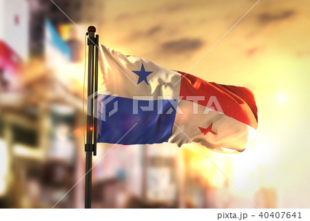 Panama Flag Against City Blurred Background Panama Flag Against City Blurred Background 40407641