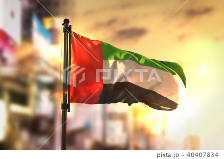 United Arab Emirates Flag Against City Blurred United Arab Emirates Flag Against City Blurred 40407834