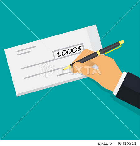 Hand holding pen filling a cheque. Hand holding pen filling a cheque. 40410511