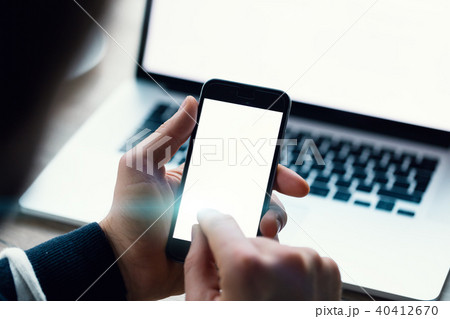Close up of man hands with cellphone 40412670