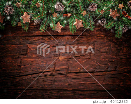 Christmas fir tree with decoration on a wooden board 40412885