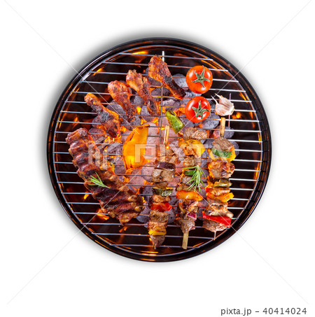 Various kind of meat served on grill 40414024