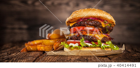 Home made hamburger with lettuce and cheese Home made hamburger with lettuce and cheese 40414491