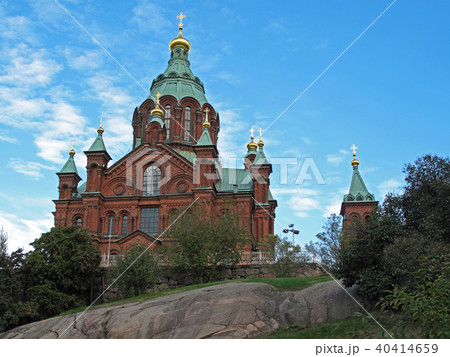Uspenski Cathedral on hill, red turquoise orthodox church, Helsinki, Finland Uspenski Cathedral on hill, red turquoise orthodox church, Helsinki, Finland 40414659