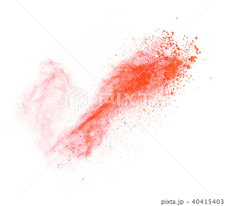 Explosion of red powder on white background 40415403