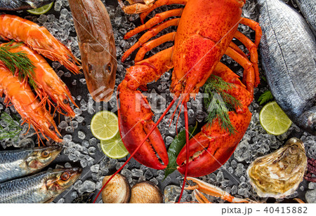 Many kind of seafood, served on crushed ice Many kind of seafood, served on crushed ice 40415882