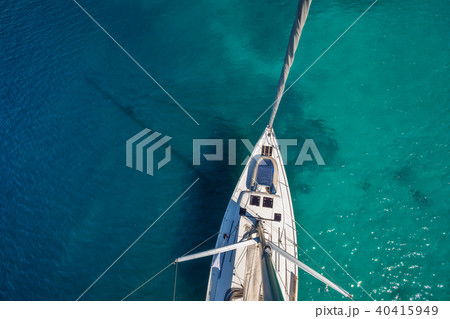 View from high angle of sailing boat. Aerial photography of ship deck 40415949