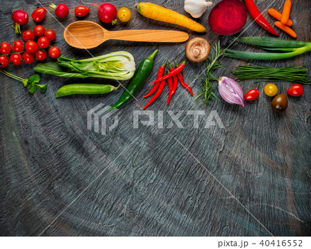 Collection of fresh vegetables on stone Collection of fresh vegetables on stone 40416552