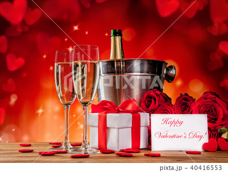 Valentines still life with champagne and roses Valentines still life with champagne and roses 40416553