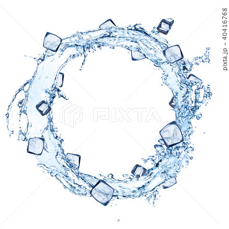 Water splash circle with ice cubes on white Water splash circle with ice cubes on white 40416768