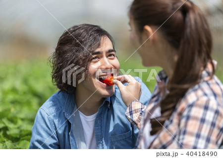 イチゴ狩りをするカップル 40418490