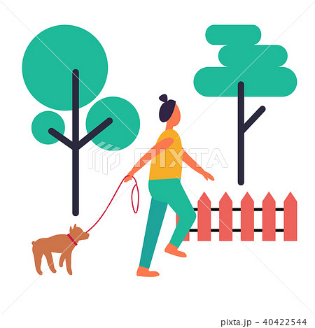 Adult Woman Walking Her Dog Isolated Illustration Adult Woman Walking Her Dog Isolated Illustration 40422544