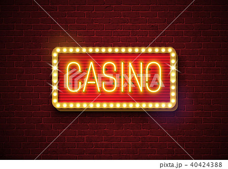 Casino neon sign illustration on brick wall background. Vector light banner or bright signboard Casino neon sign illustration on brick wall background. Vector light banner or bright signboard 40424388