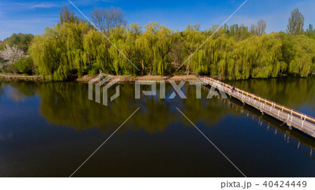 Aerial view of lake in the city. Spring. 40424449