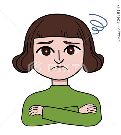 女の子 ボブヘアー 悩む イラストタッチ4のイラスト素材