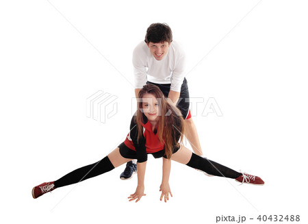 Woman spargate on floor man holding her Woman spargate on floor man holding her 40432488