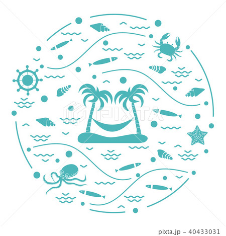 octopus, fish, island with palm trees and a 40433031
