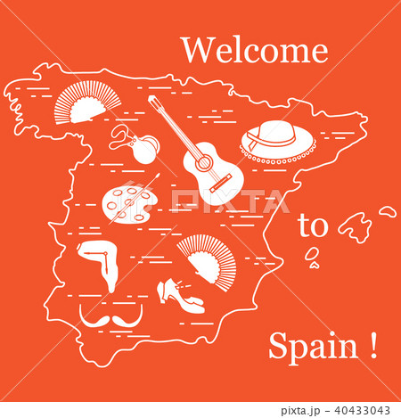 various symbols of Spain arranged in a circle 40433043