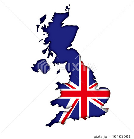 半立体 レリーフ状の国旗と地図のイラスト イギリスの地図 ベクター