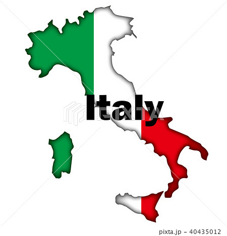 半立体 レリーフ状の国旗と地図のイラスト 国名入 イタリアの地図 ベクターデータのイラスト素材