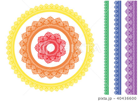 レース模様 円とライン セット カラフルのイラスト素材