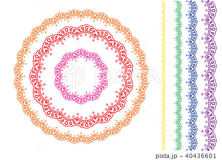 レース模様 円とライン セット カラフルのイラスト素材