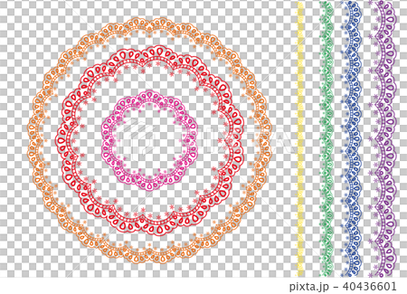 レース模様 円とライン セット カラフルのイラスト素材