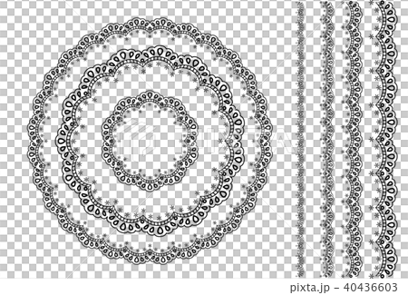 レース模様 円とライン セット モノクロ のイラスト素材