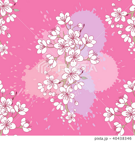 Seamless pattern with sakura. Hand drawn spring Seamless pattern with sakura. Hand drawn spring 40438346