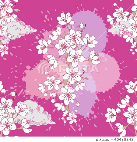 Seamless pattern with sakura. Hand drawn spring Seamless pattern with sakura. Hand drawn spring 40438348
