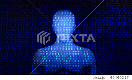 Human with 01 or binary data on the computer 40440217