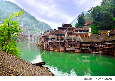 Old houses in Fenghuang county in Hunan, China. 40443020
