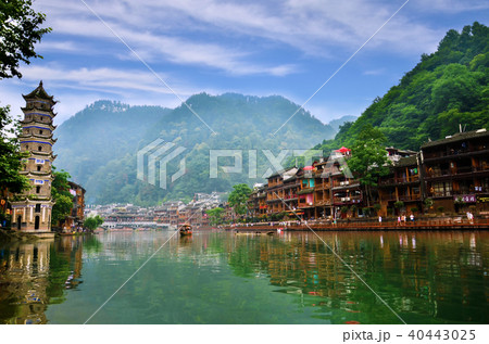 Old houses in Fenghuang county in Hunan, China. 40443025