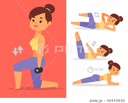Woman home workout vector exercising at home fitness character training coaching healthy living and 40443630
